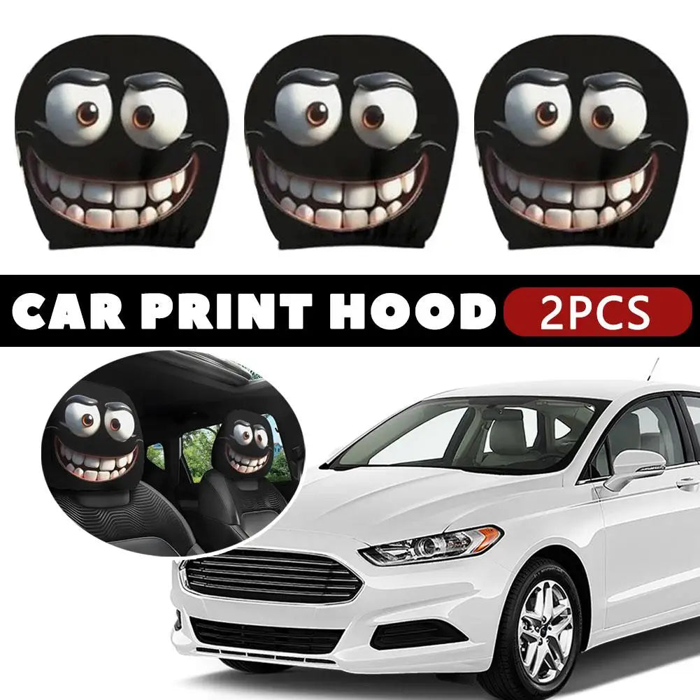 2pcs Smiley Face Printed Car Pillowcase Soft Comfortable Decorative Cushion Cover Auto Seat Headrest Washable Polyester Fabric