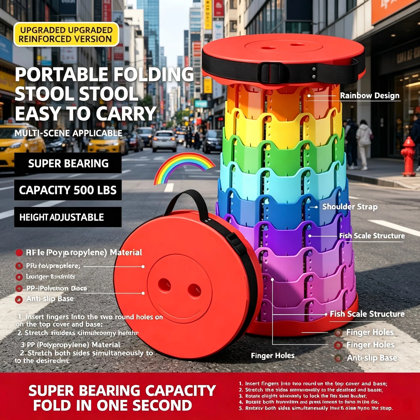 Heavy‑Duty Foldable Retractable Stool Lightweight Compact Aluminum Portable Camping Fishing Seat with Carry Storage Bag