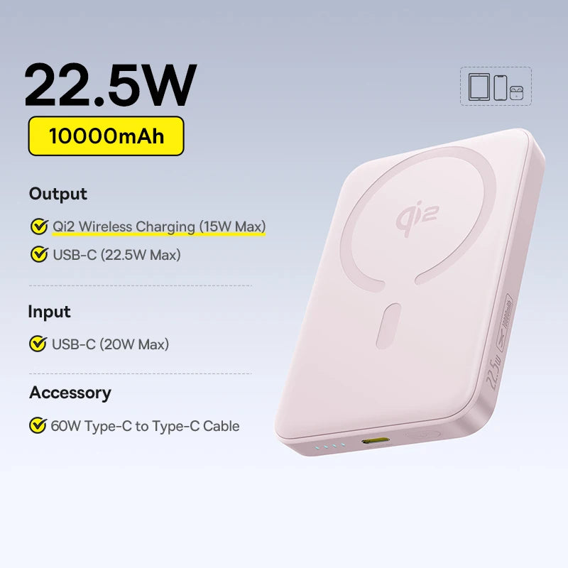Baseus Qi2 Magnetic Power Bank 10000mah 15W Wireless Charging 22.5W Wired Charge Qi2-Certified for iPhone 16 15 14 13 12 Pro Max - Shoppiline
