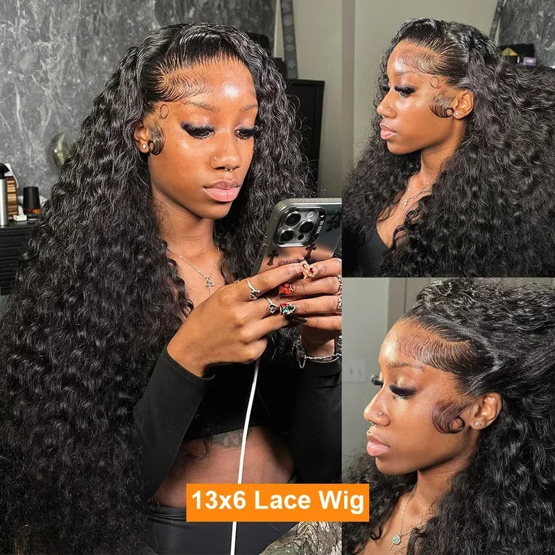 13x6 HD Lace Loose Deep Wave Frontal Perücken 42 Zoll Deep Curly Lace Front Echthaarperücken Vorgezupfte Klebefreie Perücke Echthaar