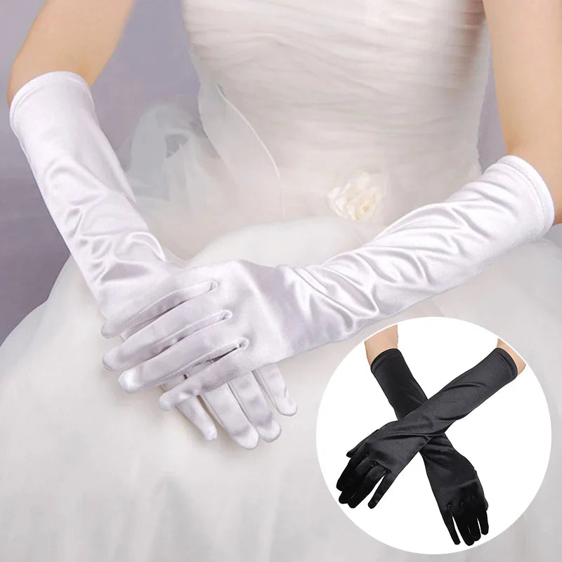 Élégants Gants de Mariée Longs en Satin Blanc Ivoire pour Femmes, Gants de Soirée Opéra Bal Costumé à Doigts Complets, 1 Paire