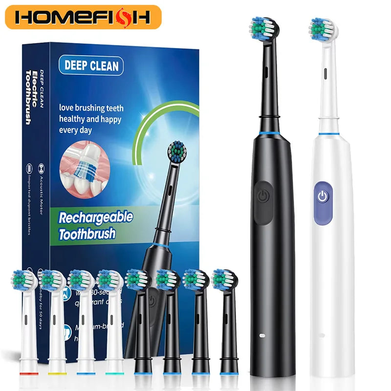 HOMEFISH Bestselling 5-Speed Rotating Electric Toothbrush 360° Rotating Soft Bristle Head Waterproof Sonic Rechargeable