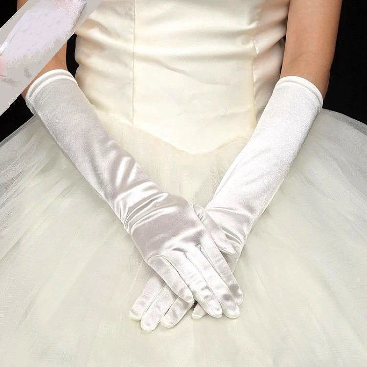 Élégants Gants de Mariée Longs en Satin Blanc Ivoire pour Femmes, Gants de Soirée Opéra Bal Costumé à Doigts Complets, 1 Paire