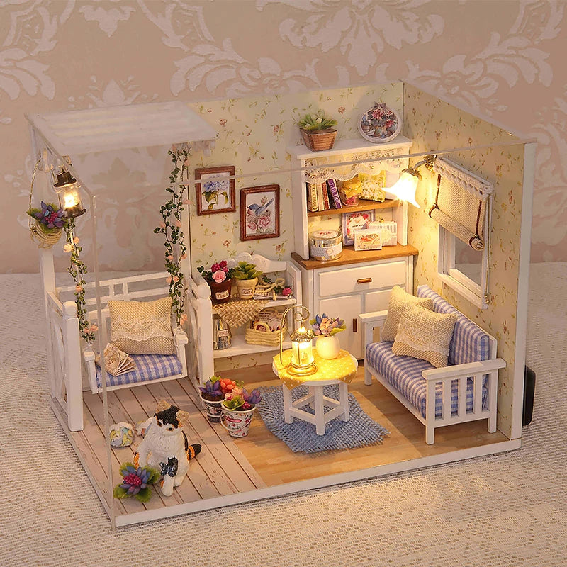 Kitten Mini Doll House 3D Puzzle Assembly Model Building Kit Creative Room Bedroom Decoration With Furniture Wooden Crafts Gifts - Shoppiline