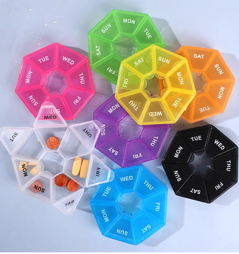 7 Compartments Weekly Pill Organizer Portable Plastic Mini 7 Day Medicine Box Small Pill Case Bulk