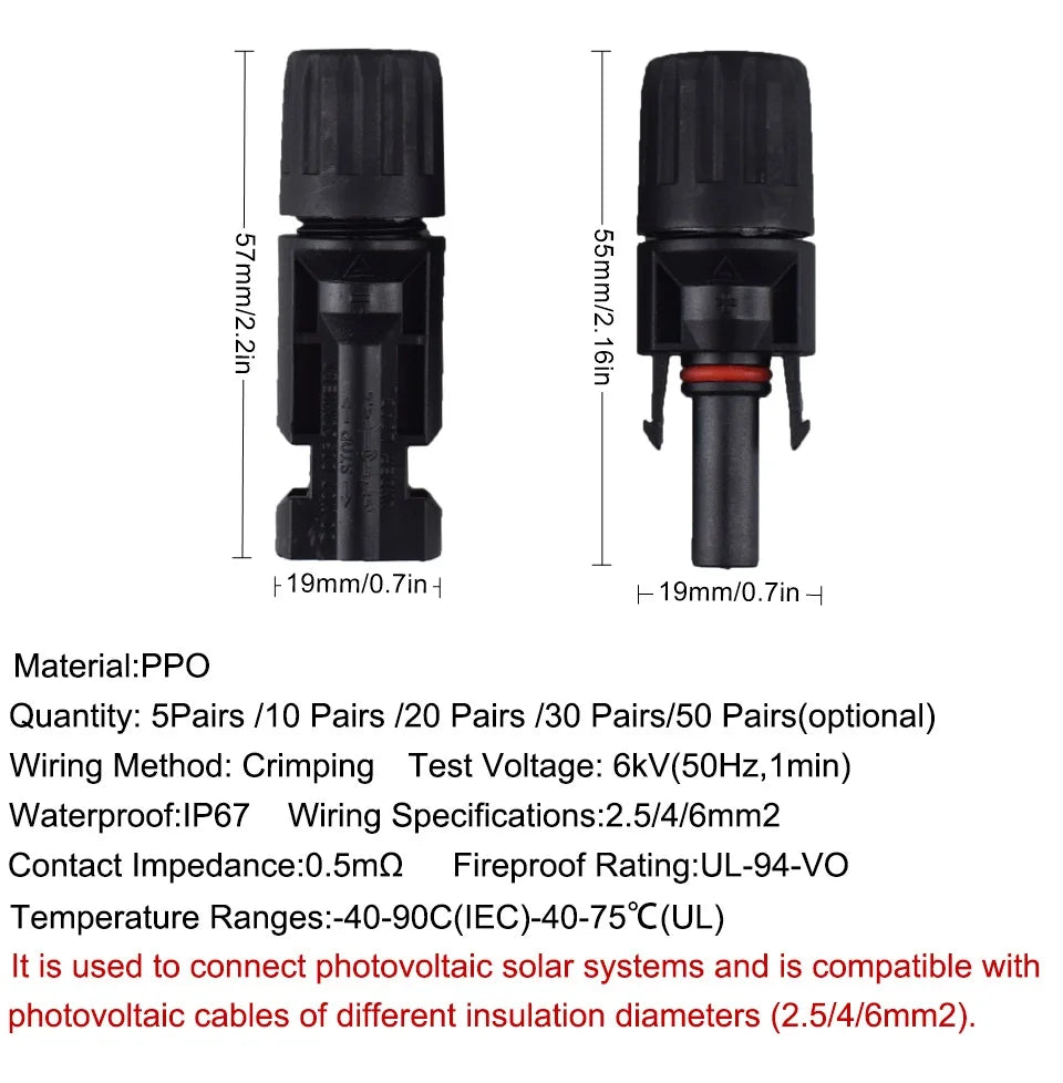 200/100/40/20/10/5 Pcs DC Solar Connector 1000V30A Panel Stecker IP67 waterproof Connectors Kit for PV/MC Cable 2.5/4/6mm2