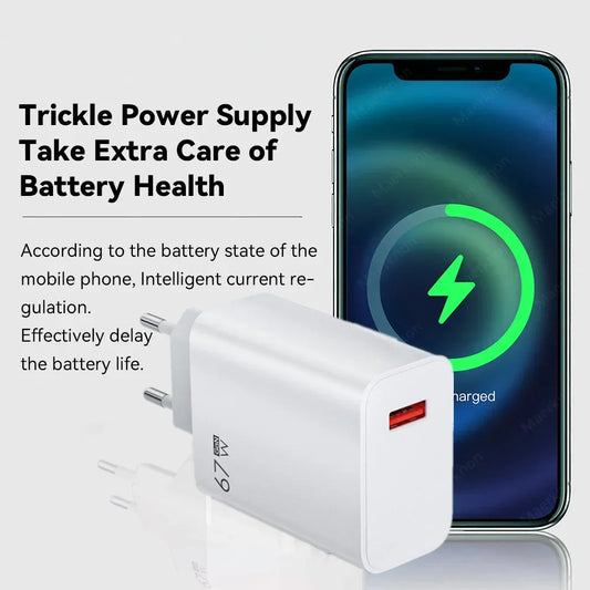 67W USB GaN Charger Fast Charging EU/US/UK Plug Charger Adapter 10A Type C Cable For iPhone Samsung Xiaomi Huawei Quick Charger - Shoppiline