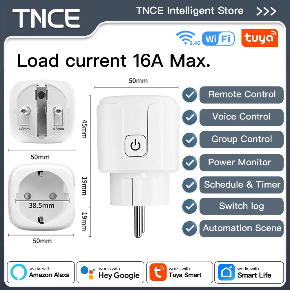TNCE TUYA Smart Plug WiFi or Zigbee3.0 Socket EU 16A/20A Power Monitor Timing Function Voice Control Work With Alexa Google Home - Shoppiline