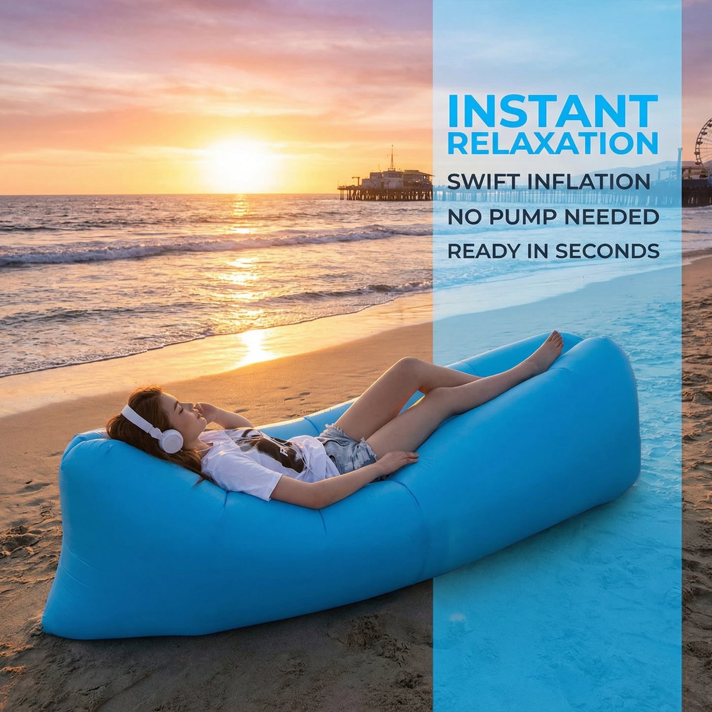 Inflatable Air Sofa Portable Fast-Inflate Waterproof Lounger for Beach Camping Pool Travel