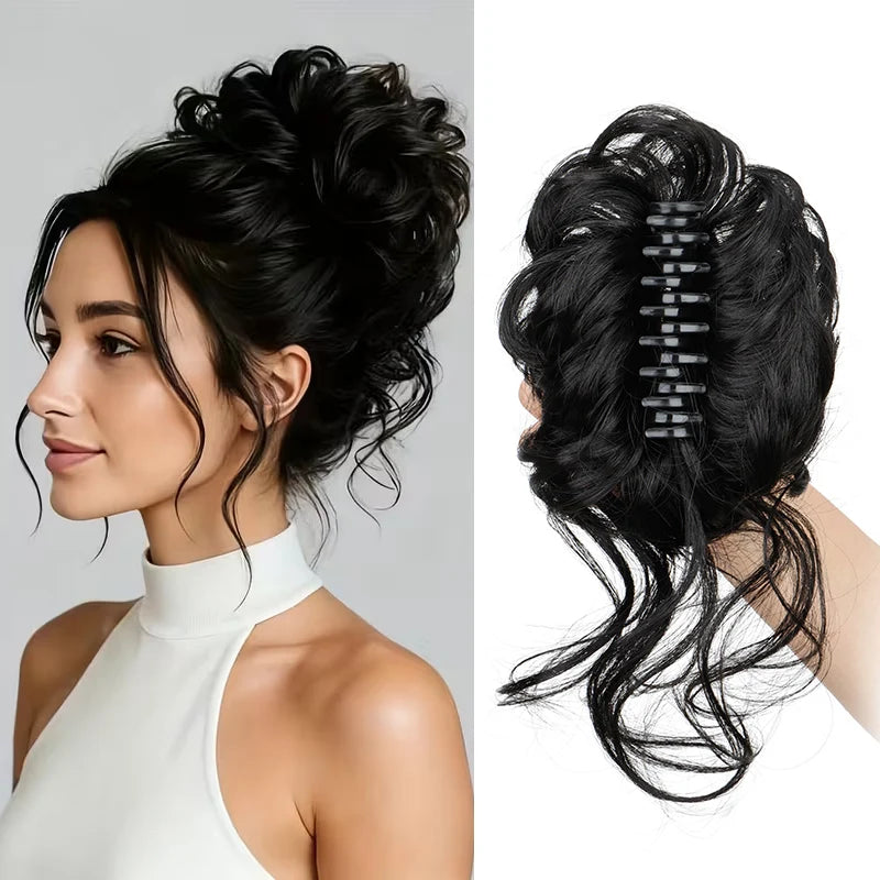 Synthetic Short Wavy Curly Messy Elegant Bun Hair Piece Claw Clip Tousled Updo Hair Buns Hairpiece Extensions for Women