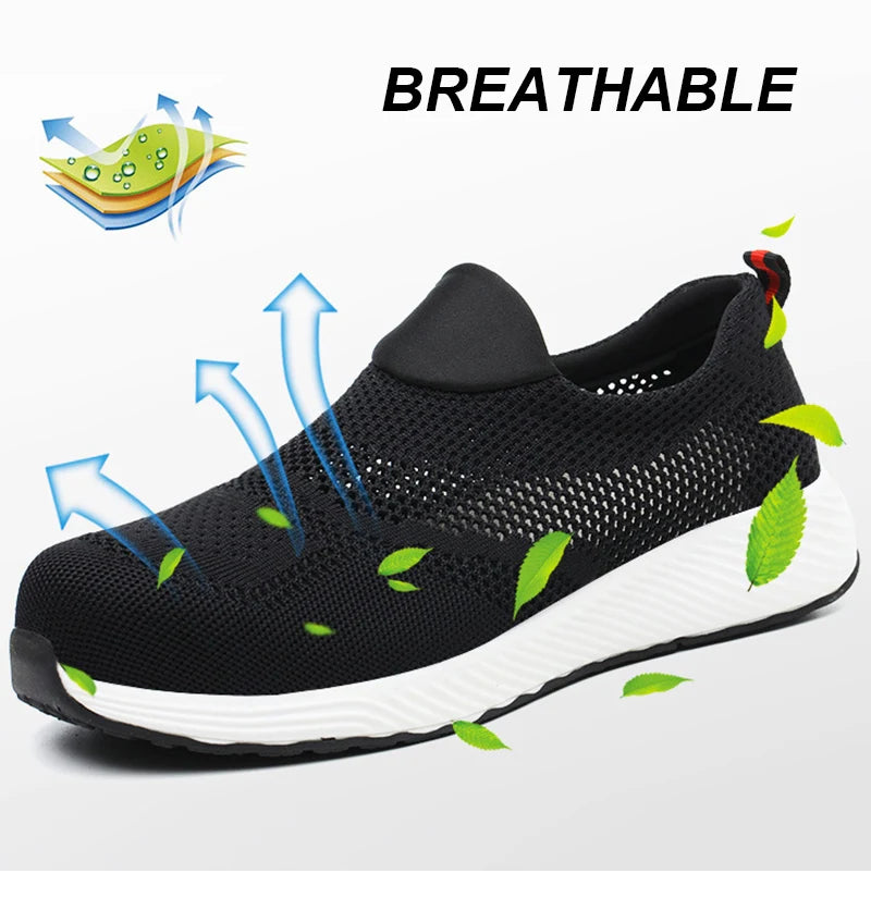 Breathable Safety Shoes Man Steel Toe Anti-Puncture Reinforced Sole Men's Work Shoes Lightweight Slip Resistant Safety Sneaker - Shoppiline
