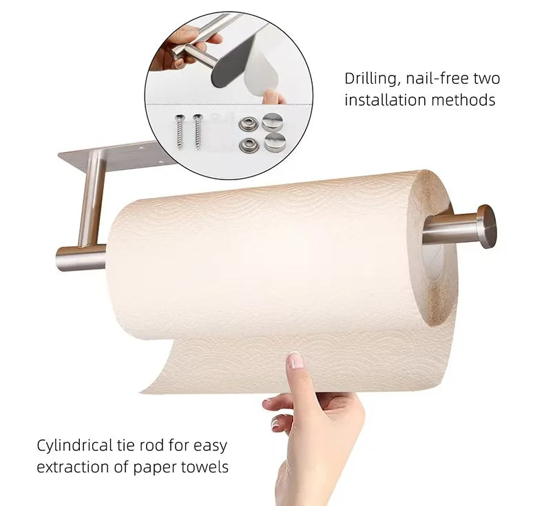 Kitchen Paper Towel Holder Adhesive Tissue Hanger Toilet Roll Paper Dispenser Cabinet Storage Napkin Rack Bathroom Accessories - Shoppiline