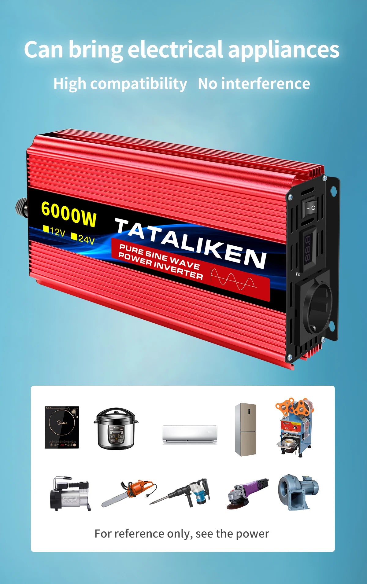 Inverter Pure Sine Wave  2500W/3500W/4500W/5000WDC 12V/24V to AC 220V 230V Voltage Transfer Converter Charging Adapter EU Socket - Shoppiline