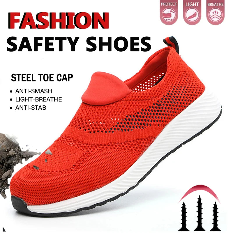 Breathable Safety Shoes Man Steel Toe Anti-Puncture Reinforced Sole Men's Work Shoes Lightweight Slip Resistant Safety Sneaker - Shoppiline