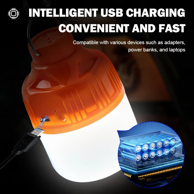 Outdoor USB Rechargeable LED Lamp Bulbs Super Bright Emergency Light with Hook Portable Camping Fishing Lantern Night Lights