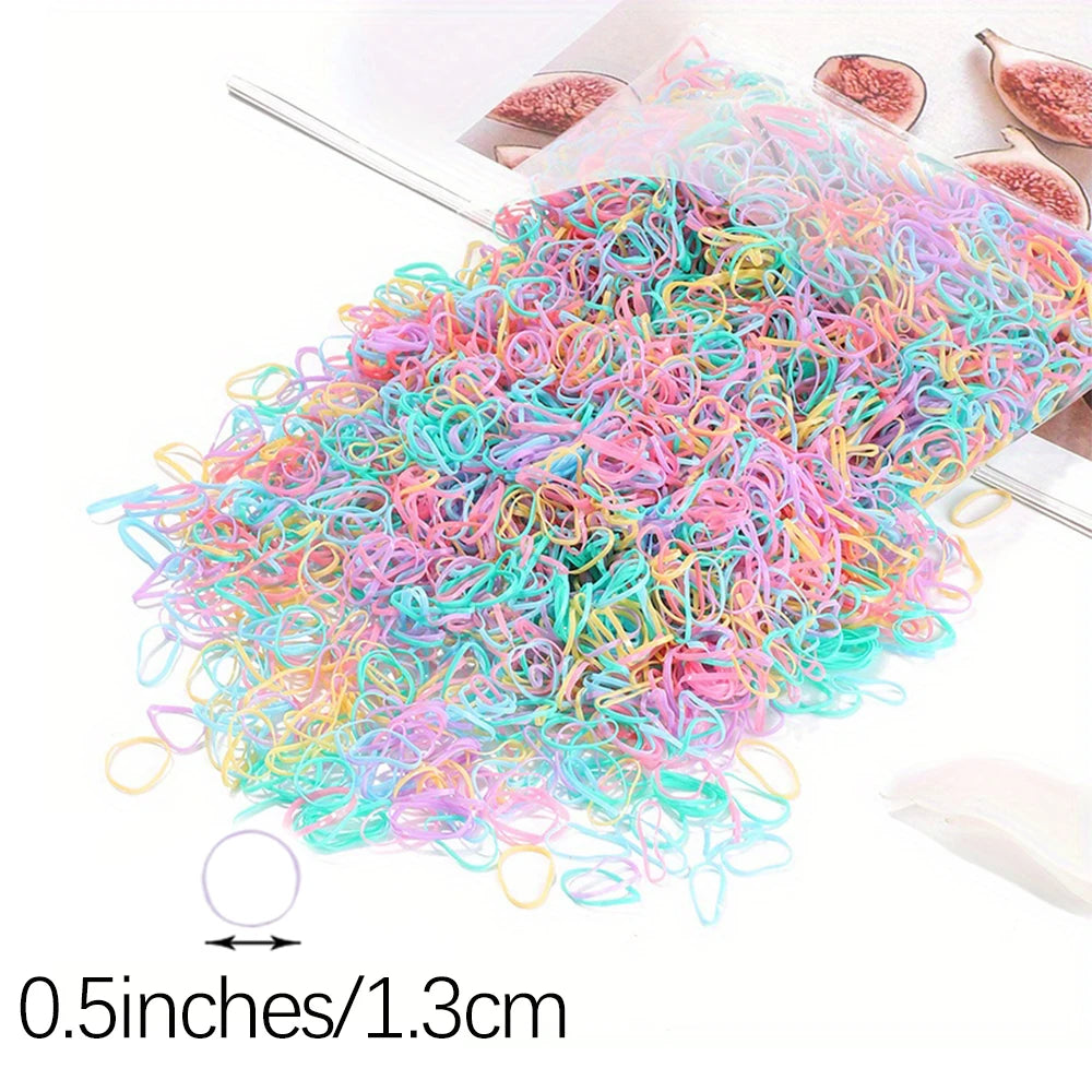 500/1000/2000 pièces élastiques en caoutchouc colorés jetables pour filles, serre-tête, attaches de queue de cheval, accessoires capillaires pour enfants