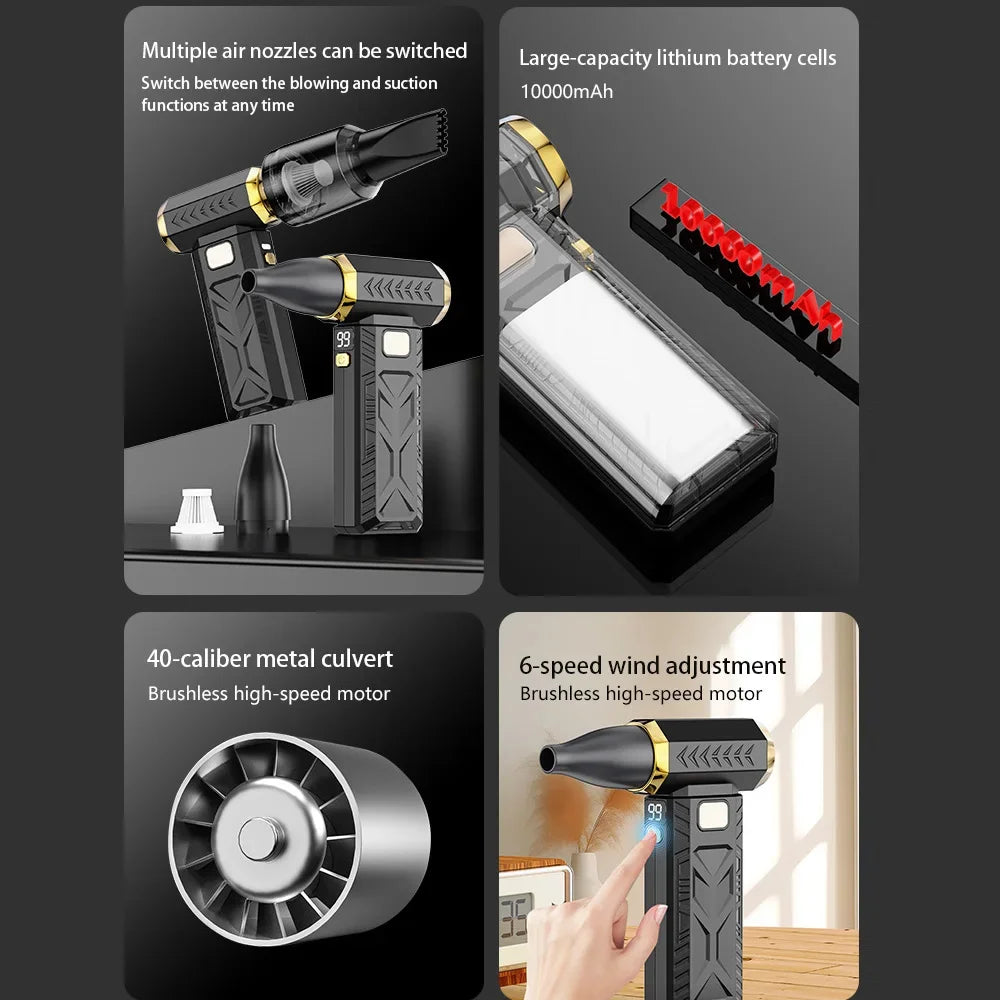 M18 Brushless Turbo Blower Jet Fan 400000RPM Powerful Electric Portable Dust Cleaner 53m/s Type-C Charging Violent Fan - Shoppiline