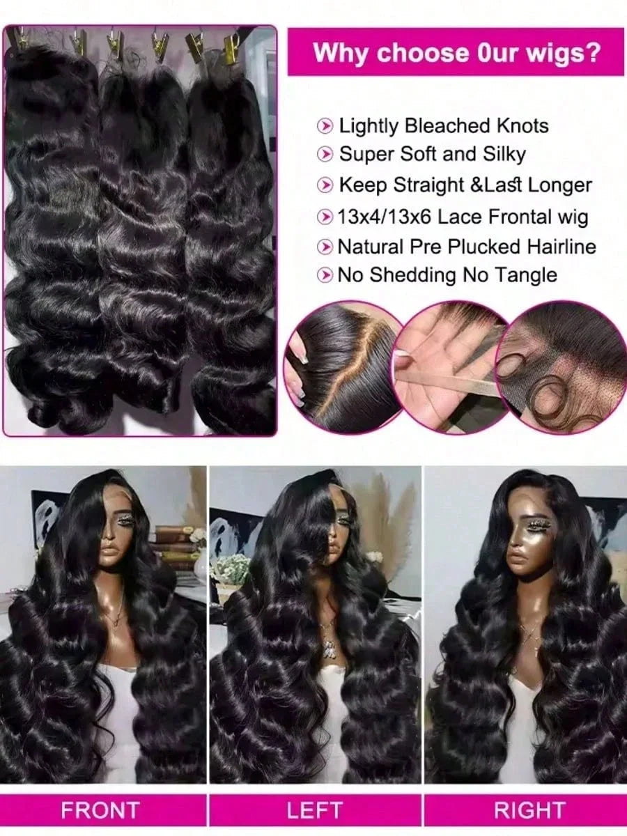 40 42Inch Raw Peruvian Body Wave 250% Density  Wigs Human Hair  13x4 HD Lace Front Wigs Human Hair For Women Natural Black