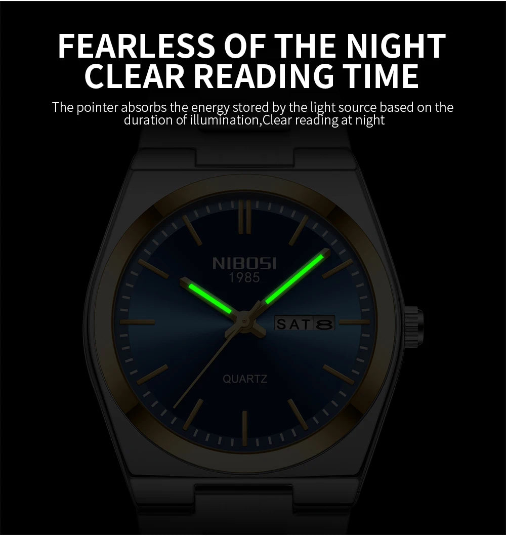NIBOSI Luxury Watch For Man Waterproof Luminous Date Week Stainless Steel Men Watch Casual Quartz Men's Watches Male Clock+box