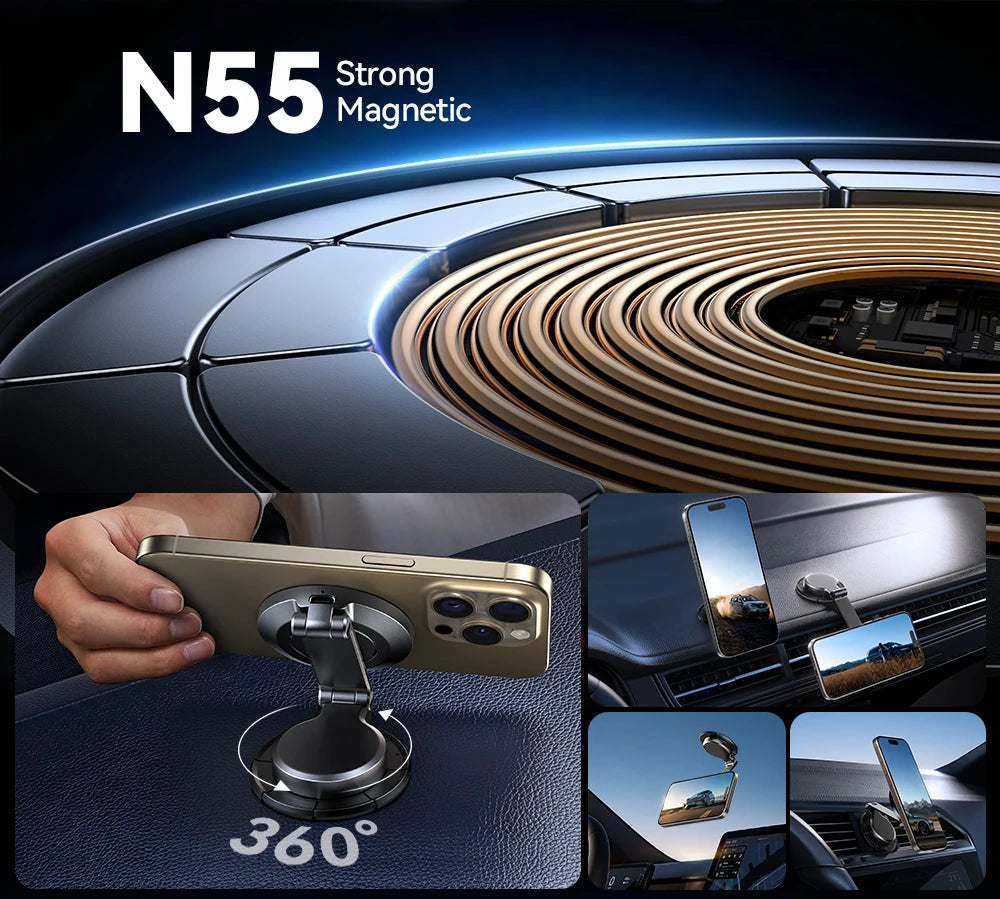 Joyroom Magnetic Car Mount N55 Strong Magnet 15W Wireless Charging 360° Rotation Foldable Phone Holder Fast Car Charger JR-ZS408 - Shoppiline