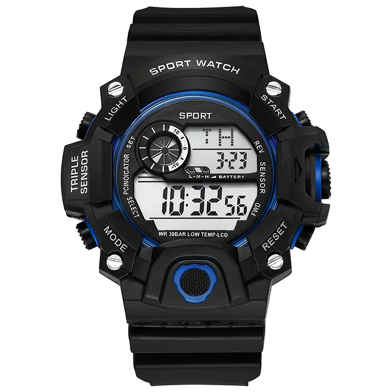 Mode Herrenuhr Sportliche elektronische Armbanduhr Großes Zifferblatt Multifunktional Wasserdicht Leuchtend Alarm Kinder Militäruhr für Herren