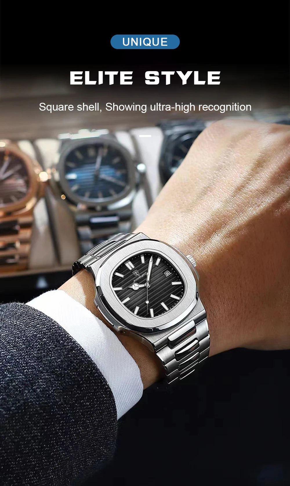 POEDAGAR Top Luxusmarke Herrenuhr Sport Wasserdicht Leuchtend Datum Herrenarmbanduhr Quadratisches Zifferblatt Quarz Herrenuhren Hohe Qualität