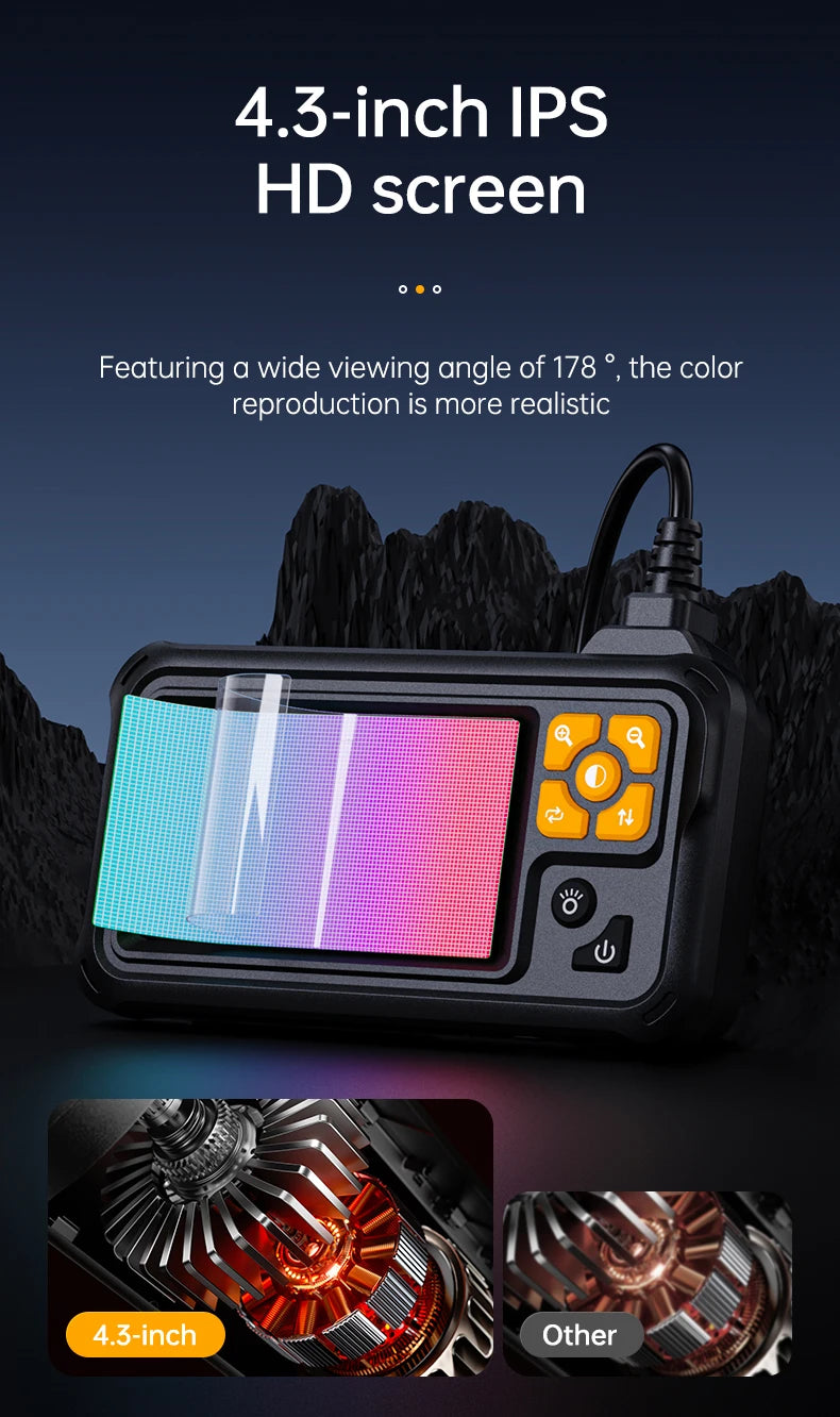 KERUI Industrial Endoscope Camera 4.3inch IPS Screen Dual Lens HD IP67 Waterproof Light Inspection Borescope For Pipe Car Repair - Shoppiline