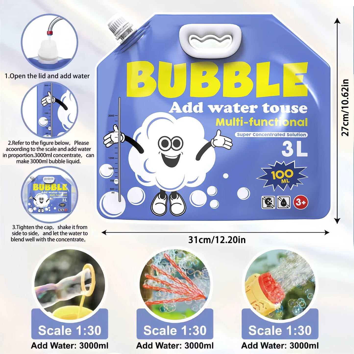 Concentrated Bubble Solution for Bubble Machines, Giant Wands, and Blowers - for Kids' Birthday Parties - Shoppiline