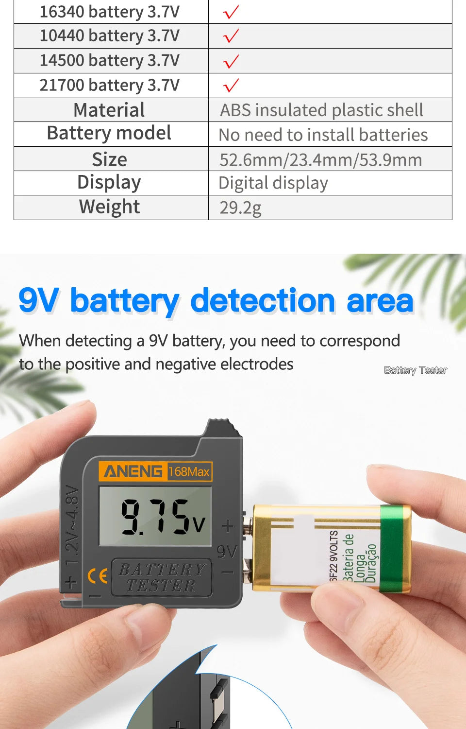 Universal Lithium Battery Tester ANENG 168Max Capacity Test Checkered Load Analyzer Check AAA AA Button Cell Home Essential Tool