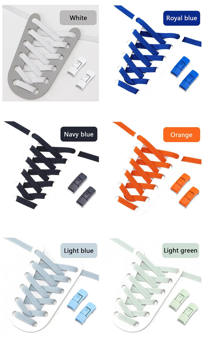 Colorful Press Lock Shoelaces without ties Elastic Laces Sneaker 8MM Widened Flats No Tie Shoe laces Kids Adult Shoelace Shoes