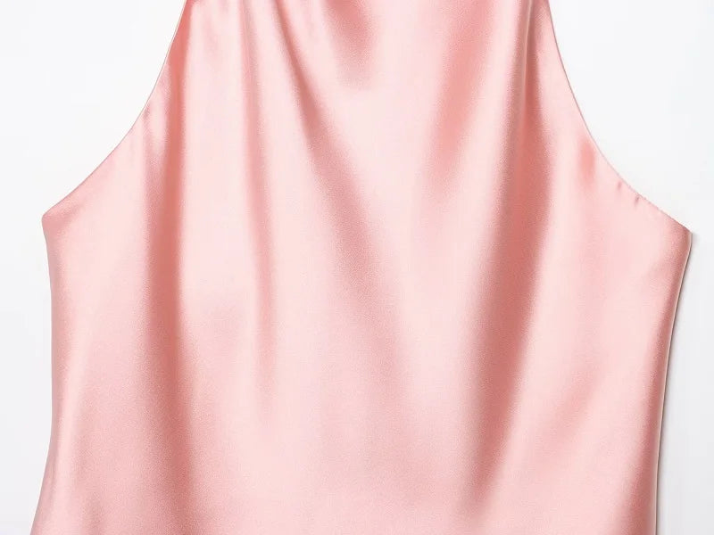MUJER 2026 Halter Tops for Women Black Satin Backless Top Female Pink Summer Beach Top Woman off Shoulder Camisole Top Women