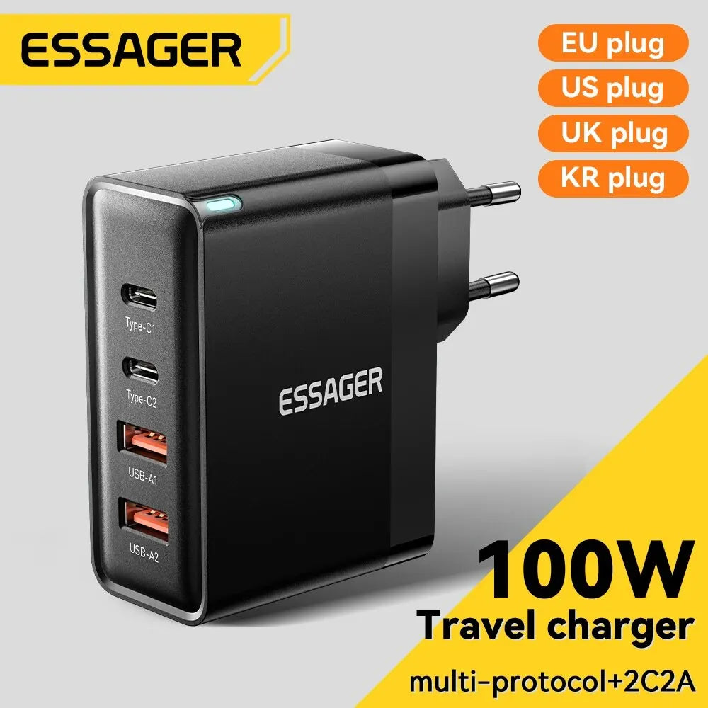 Essager 100W GaN USB Type C Caricabatterie PD QC Quick Charge 4.0 3.0 Type C Ricarica Rapida Per iPhone 14 13 12 Xiaomi Macbook - Shoppiline