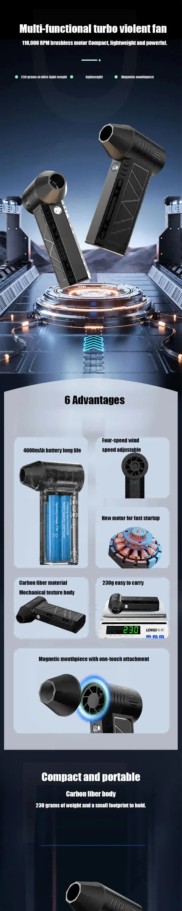 High-Speed Handheld Multi-Function Blower Fan Mini Hair Dryer Balloon Inflator Air Mattress Camping LED Torch Christmas presents - Shoppiline