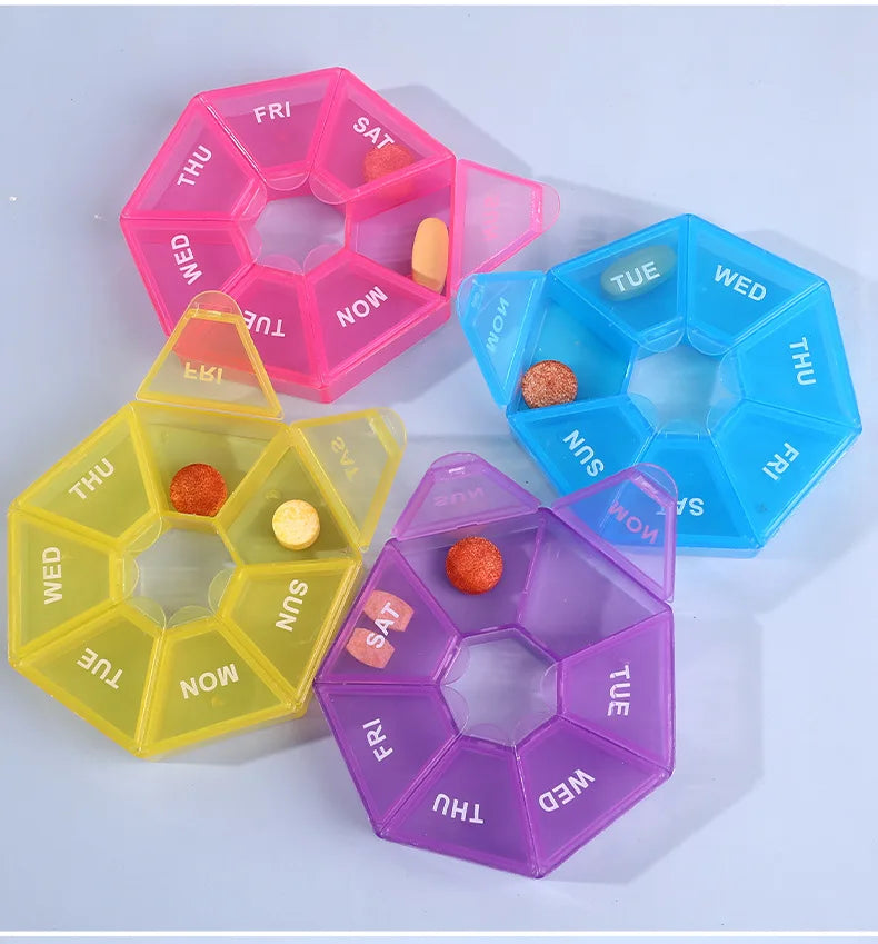 7 Compartments Weekly Pill Organizer Portable Plastic Mini 7 Day Medicine Box Small Pill Case Bulk