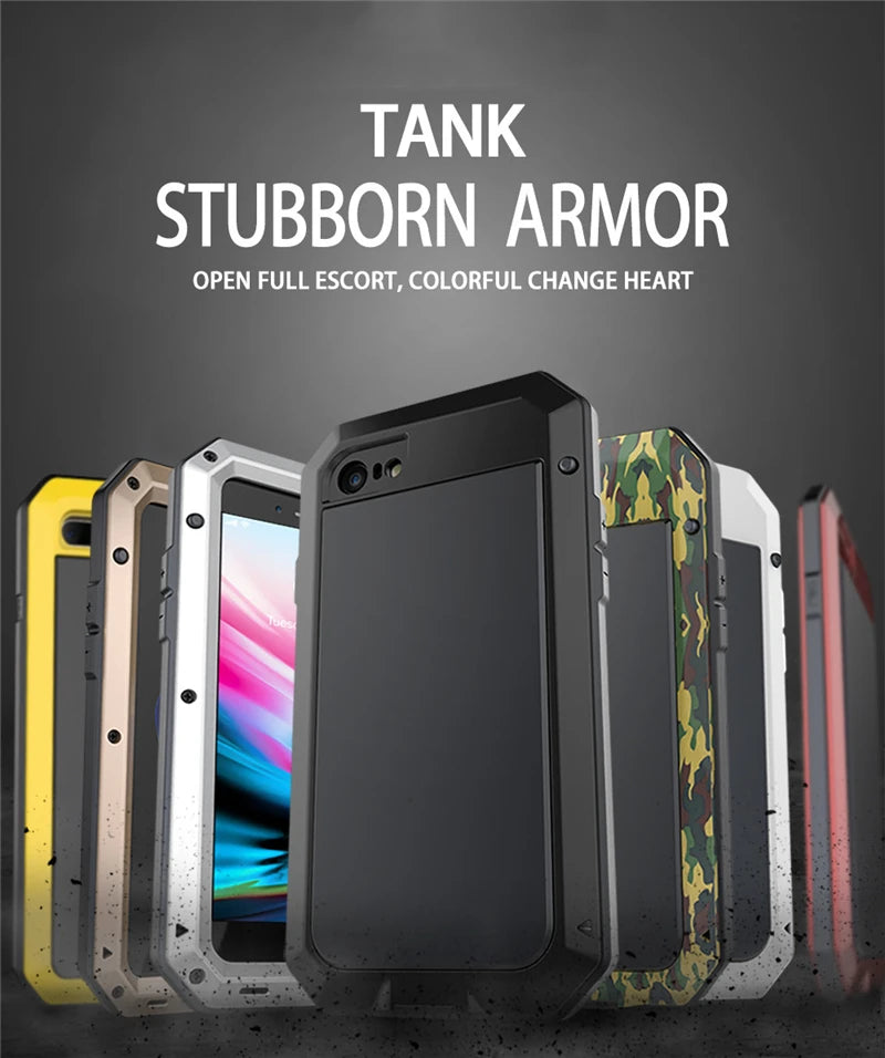 Heavy Duty Protection Armor Metal Aluminum Case for iPhone 16 15 14 13 12 mini 11 Pro 7 8 Plus XS Max XR SE 16e Shockproof Cover - Shoppiline