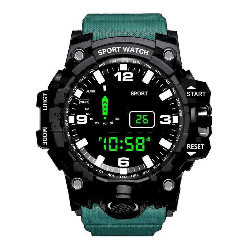 Mode Herrenuhr Sportliche elektronische Armbanduhr Großes Zifferblatt Multifunktional Wasserdicht Leuchtend Alarm Kinder Militäruhr für Herren