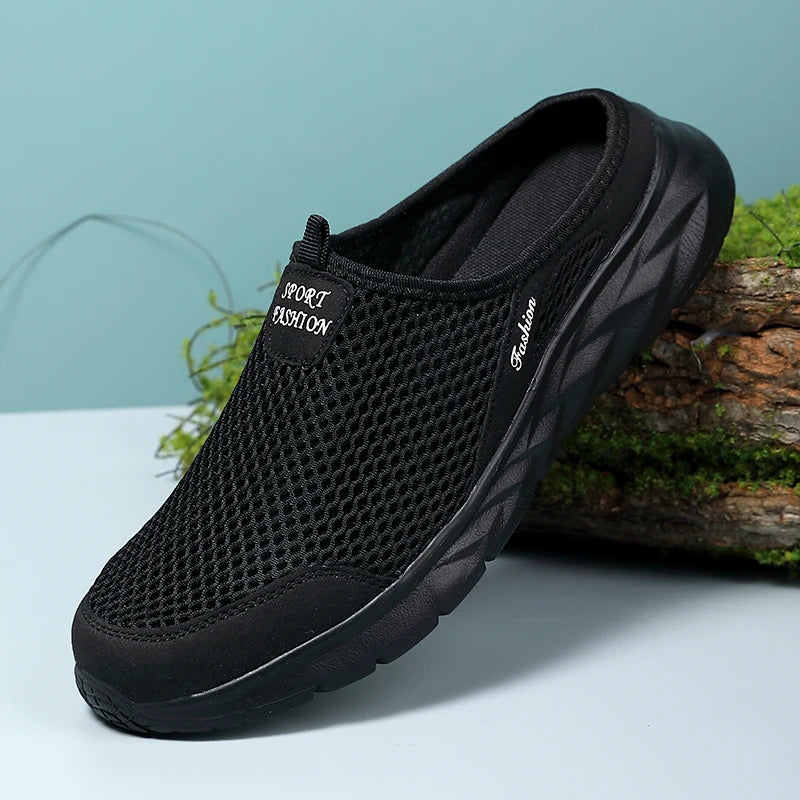 YRZL Mens Half Slippers Summer Breathable Mesh Mens Shoes Outdoor Casual Walking Shoes Large Flat Light Mesh Slippers Sandals - Shoppiline