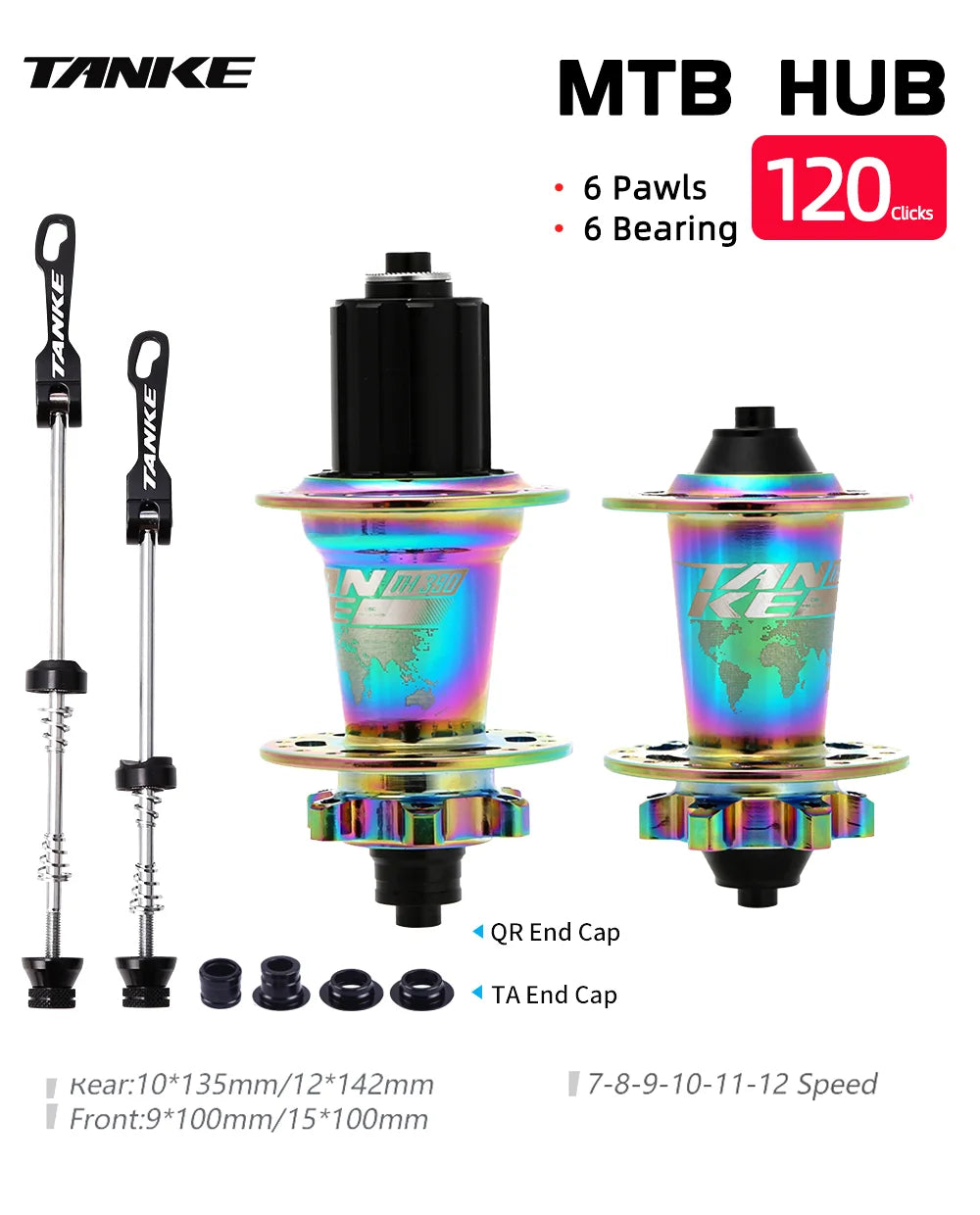 TANKE MTB 120 Click Hub 6 Bearing Bike Front Rear 28 32 36 Holes Disc Brake QR Bicycle mass thunder Noisy Cube 6 Pawl Hubs TH390