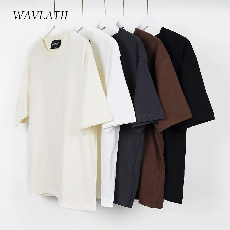 WAVLATII Oversized Summer T Shirts for Women Men Brown Casual Female Korean Streetwear Tees Unisex Basic Solid Young Cool Tops