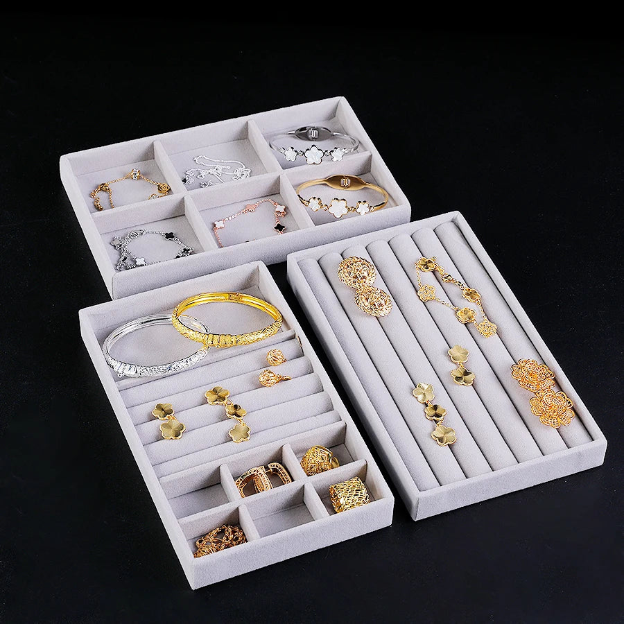 1 plateau à bijoux floqué, boîte à bijoux, convient pour : tous types de rangement de bijoux.