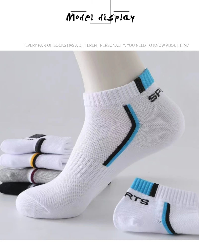 5pairs Men's Fashion Sports Socks, Striped Cotton Sweat Absorption Breathable Comfortable Ankle Socks
