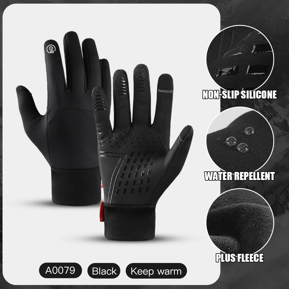 Outdoor Sports Autumn Winter Cycling Gloves Men Splash Proof Warm Windproof Touchscreen Anti-slip Motorbike Gloves Men Black
