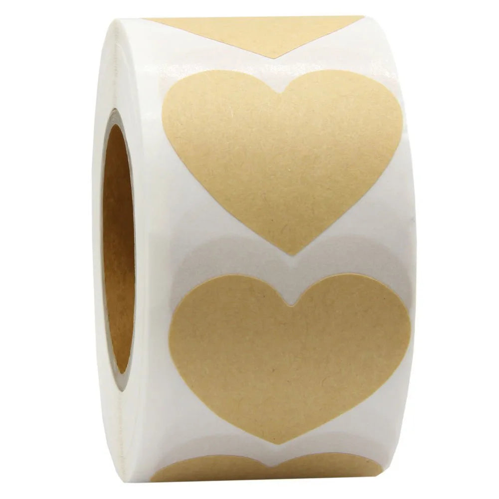 500 Pcs Baking Kraft Paper Heart Shape Labels for Packaging, Envelope Seals, Small Business, Wedding, Birthday, Party Gift Wrap