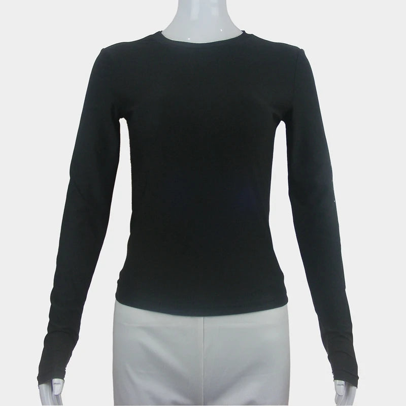 Damenbekleidung Langarm-T-Shirt Slim Fit Tops Damen Rundhals Enganliegendes T-Shirt Streetwear 2024 Y2K Qtraf 2408