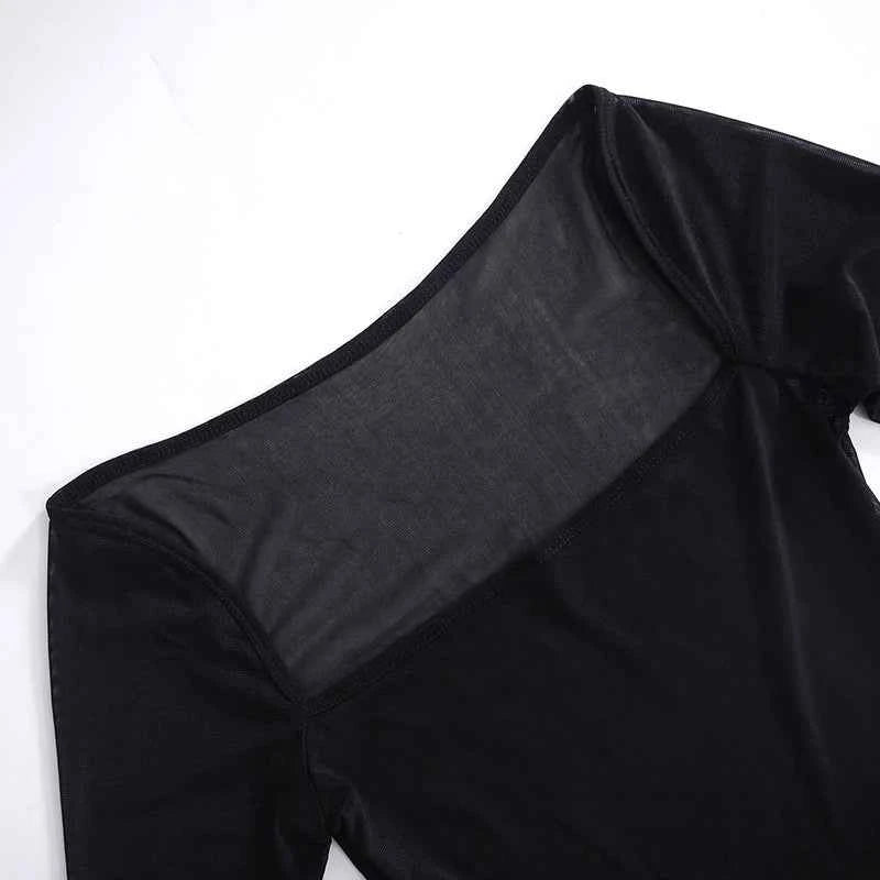 Women's Square Collar Mini Dress Y2K Gauze Long Sleeve Sheer Sexy Night Outfit Clubwear Solid Color