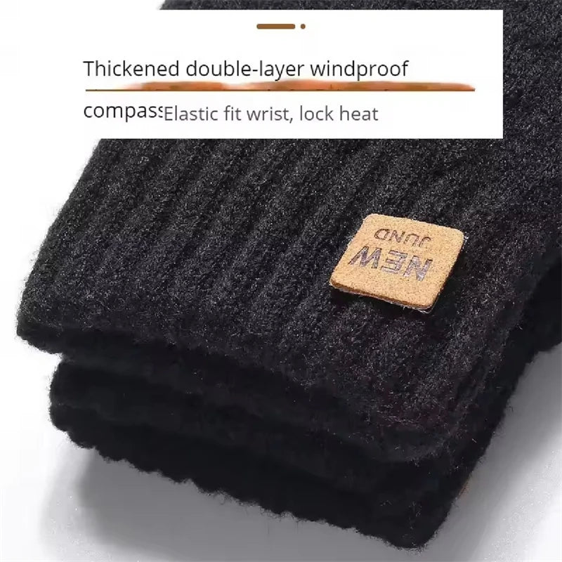 Velvet Touch Screen Gloves Fashionable Black Woven Winter Gloves Men's and Women's Warm and Hot Typing Gloves
