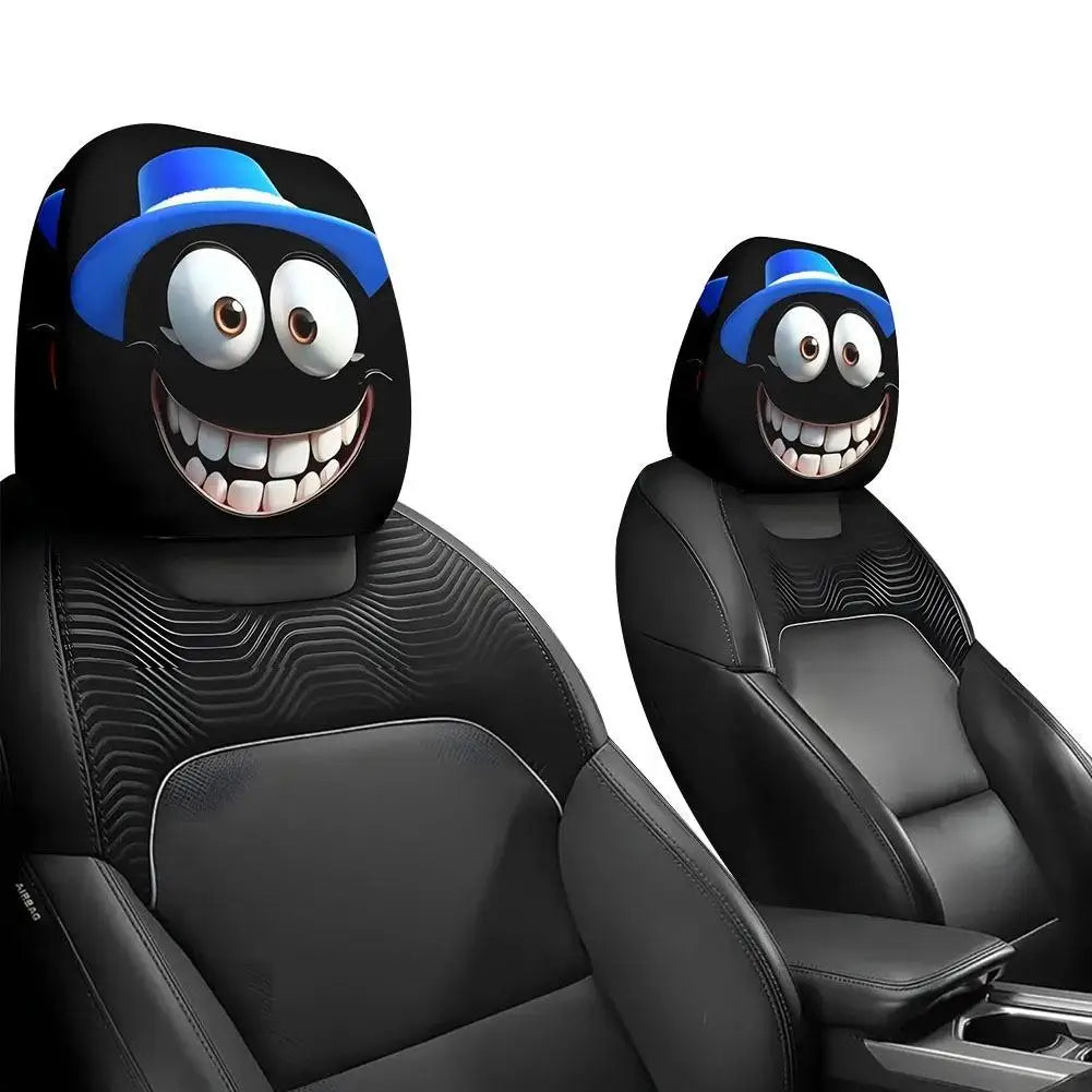 2pcs Smiley Face Printed Car Pillowcase Soft Comfortable Decorative Cushion Cover Auto Seat Headrest Washable Polyester Fabric