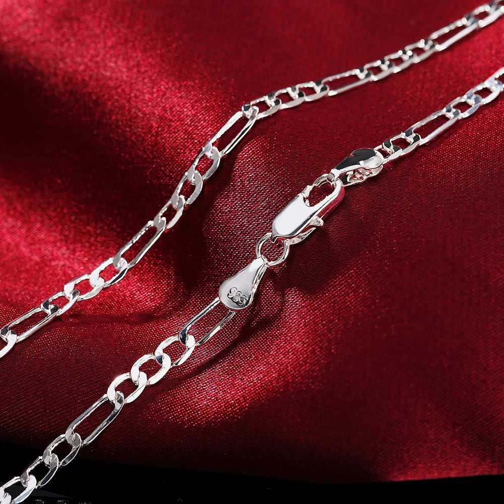 Nouvelle Arrivée Noble Argent 925 Chaîne 4MM pour Hommes Femmes Bracelet Collier Ensemble de Bijoux Cadeaux de Noël pour Dames Breloques Mariage