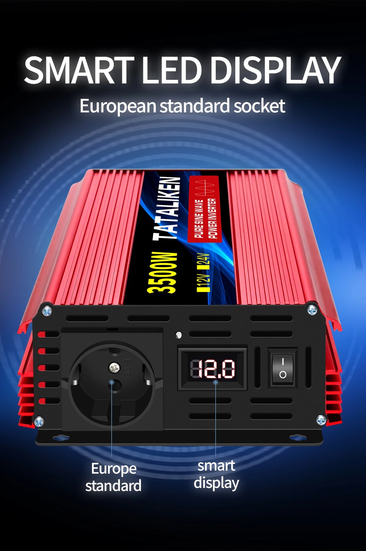 Inverter Pure Sine Wave  2500W/3500W/4500W/5000WDC 12V/24V to AC 220V 230V Voltage Transfer Converter Charging Adapter EU Socket - Shoppiline