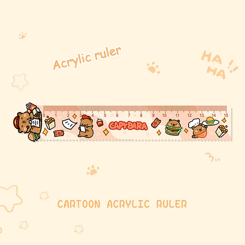 15cm Capybara Ruler Wavy Lines Drawing Tools Acrylic Cute Cartoon Straight Ruler Stationery School Office Supplies
